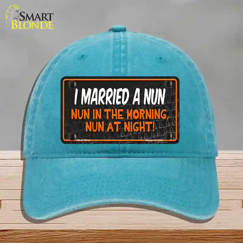 I Married A Nun Novelty License Plate Hat Unconstructed Cotton / Lake Blue