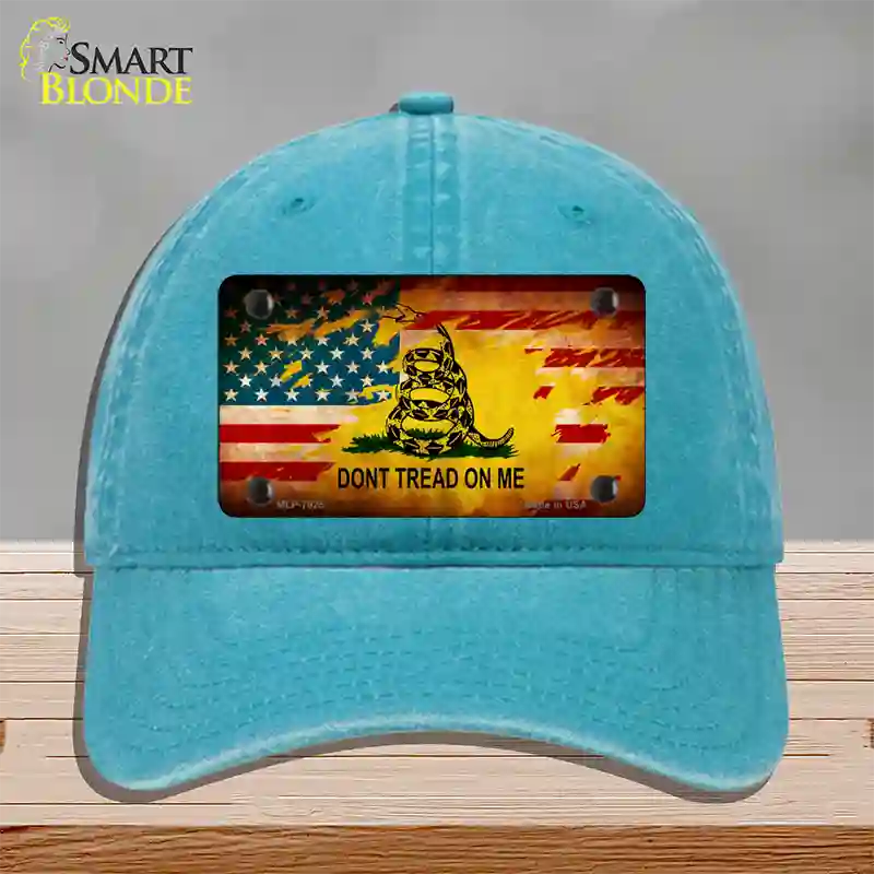 Dont Tread On Me US Flag Novelty License Plate Hat Unconstructed Cotton / Lake Blue