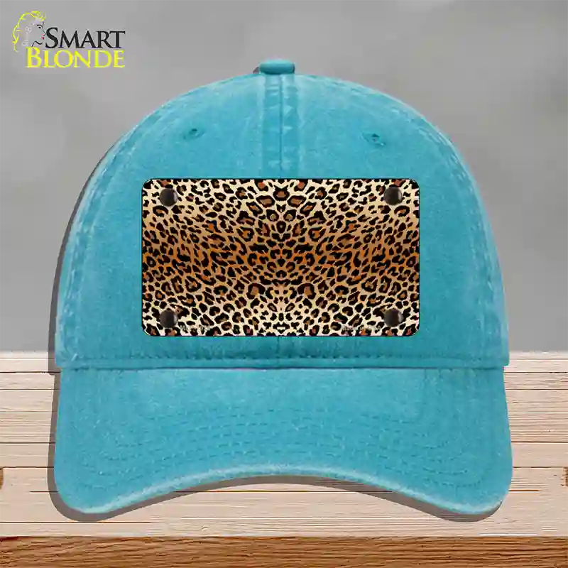 Cheetah Print Novelty License Plate Hat Unconstructed Cotton / Lake Blue