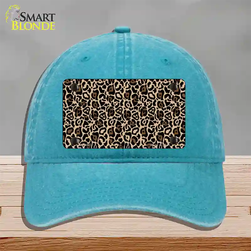 Leopard Print Novelty License Plate Hat Unconstructed Cotton / Lake Blue