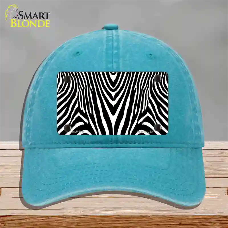 Zebra Print Novelty License Plate Hat Unconstructed Cotton / Lake Blue