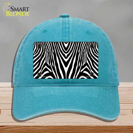 Zebra Print Novelty License Plate Hat Unconstructed Cotton / Lake Blue