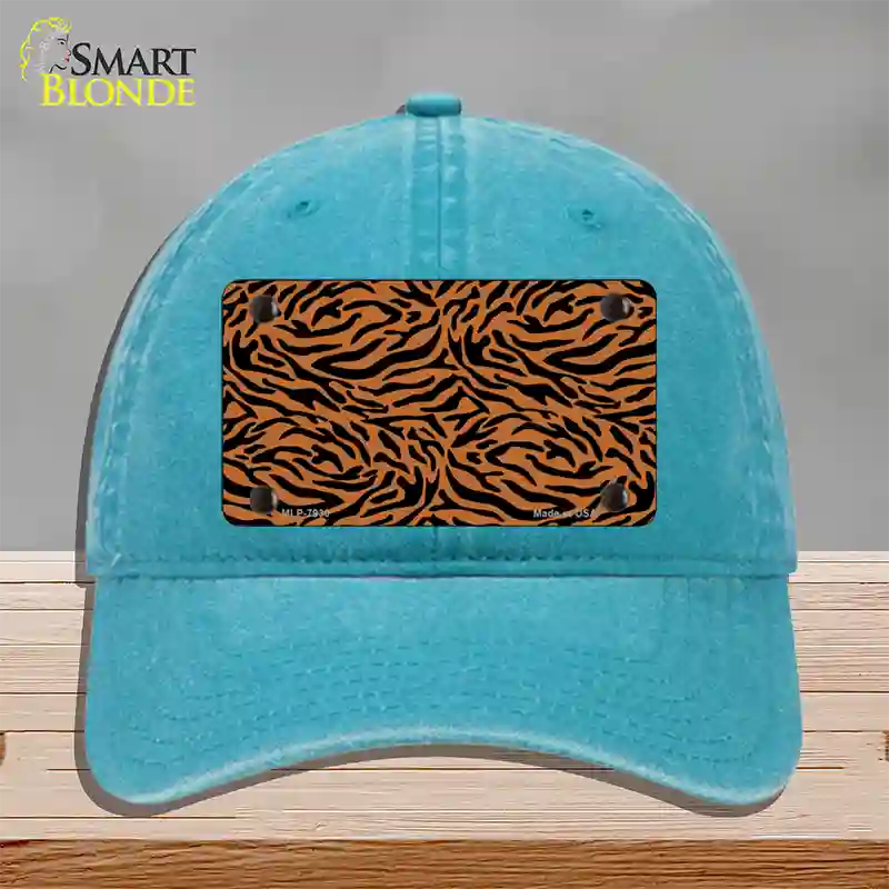 Tiger Print Novelty License Plate Hat Unconstructed Cotton / Lake Blue