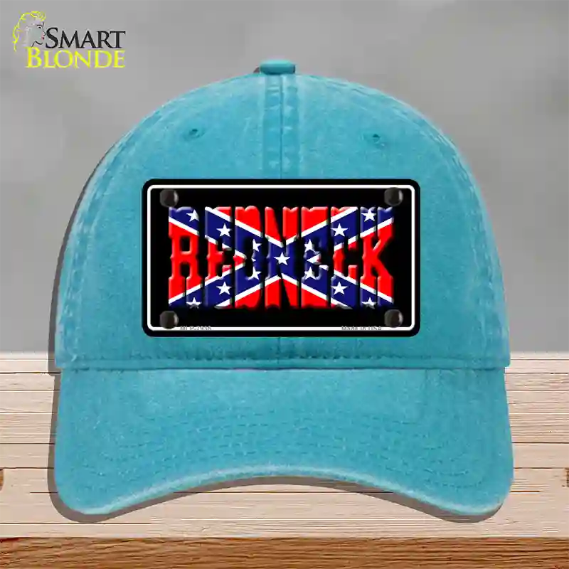 Redneck Confederate Flag Black Novelty License Plate Hat Unconstructed Cotton / Lake Blue