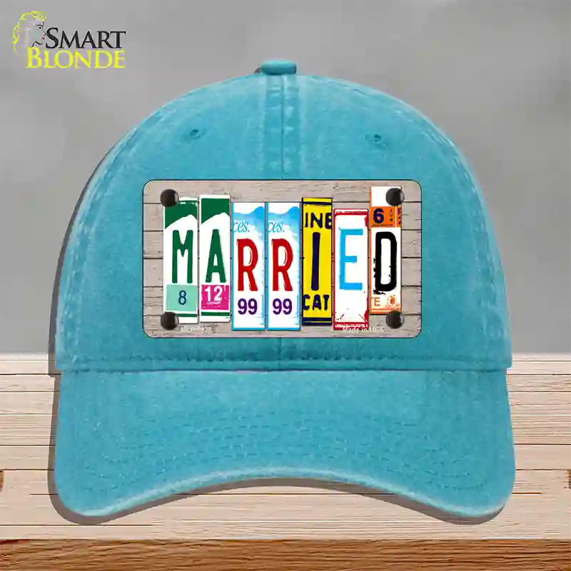 Married Wood License Plate Art Novelty License Plate Hat Unconstructed Cotton / Lake Blue