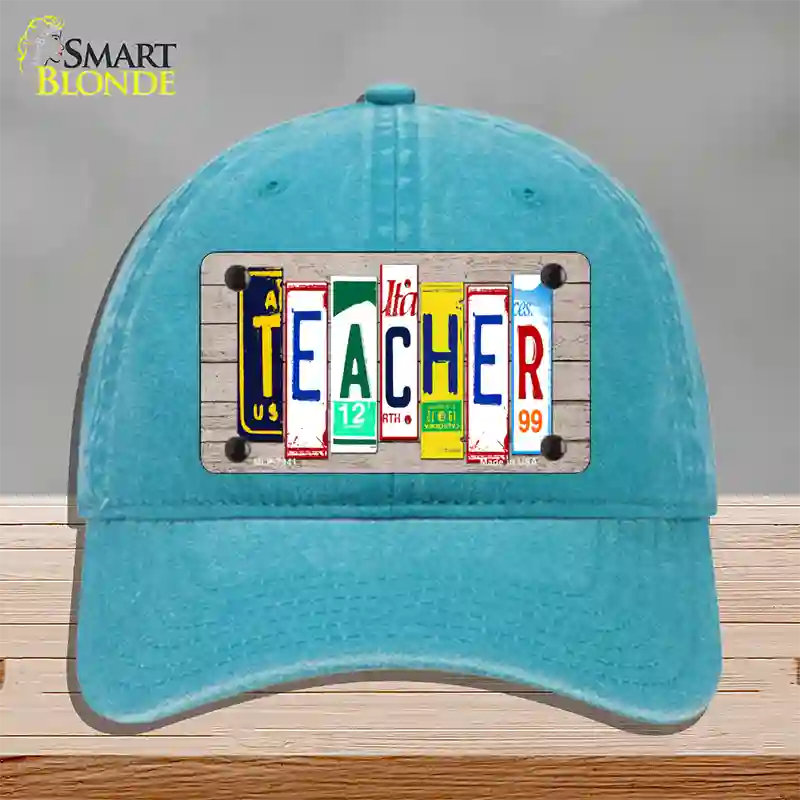 Teacher Wood License Plate Art Novelty License Plate Hat Unconstructed Cotton / Lake Blue