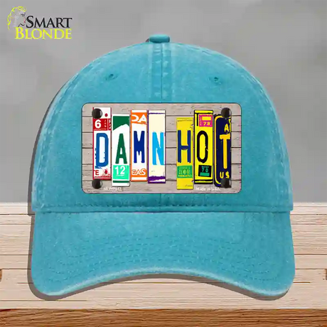 Damn Hot Wood License Plate Art Novelty License Plate Hat Unconstructed Cotton / Lake Blue