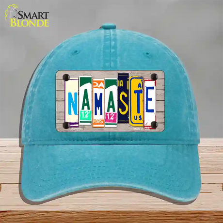 Namaste Wood License Plate Art Novelty License Plate Hat Unconstructed Cotton / Lake Blue