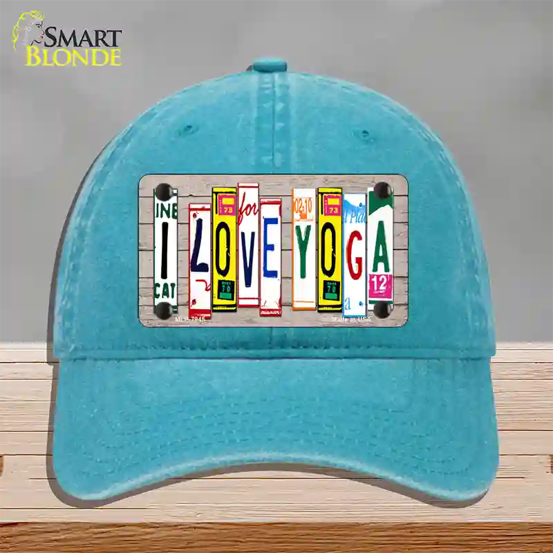 I Love Yoga Wood License Plate Art Novelty License Plate Hat Unconstructed Cotton / Lake Blue