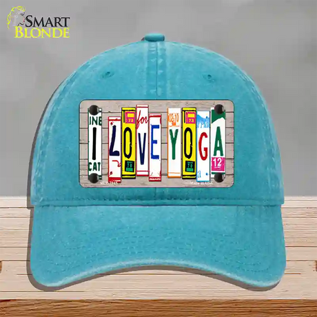 I Love Yoga Wood License Plate Art Novelty License Plate Hat Unconstructed Cotton / Lake Blue