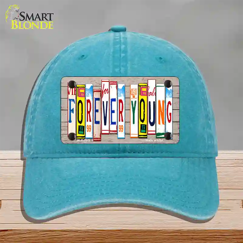 Forever Young Wood License Plate Art Novelty License Plate Hat Unconstructed Cotton / Lake Blue