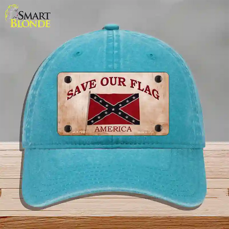 Save Our Flag Confederate Novelty License Plate Hat Unconstructed Cotton / Lake Blue