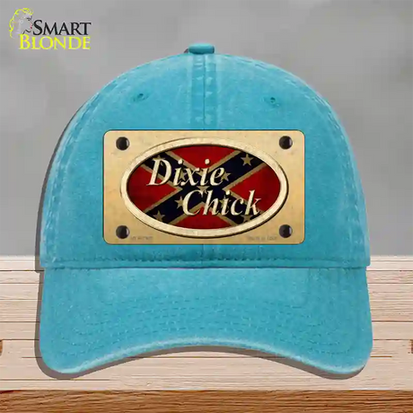 Dixie Chick Confederate Novelty License Plate Hat Unconstructed Cotton / Lake Blue