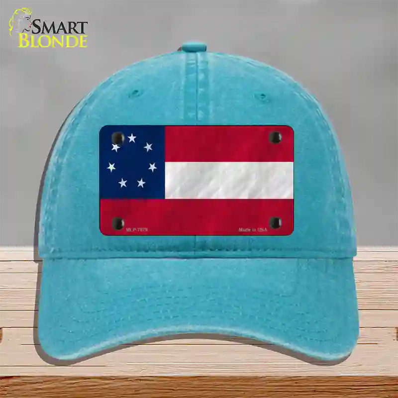 Confederate Flag First 7 Stars Novelty License Plate Hat Unconstructed Cotton / Lake Blue