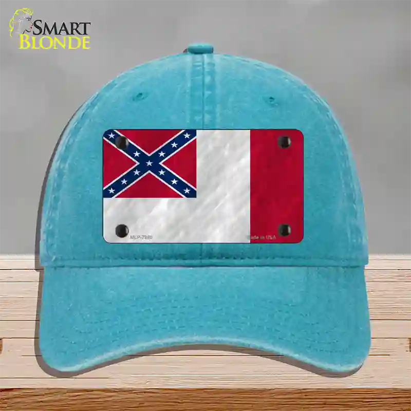 Third Confederate Flag Novelty License Plate Hat Unconstructed Cotton / Lake Blue