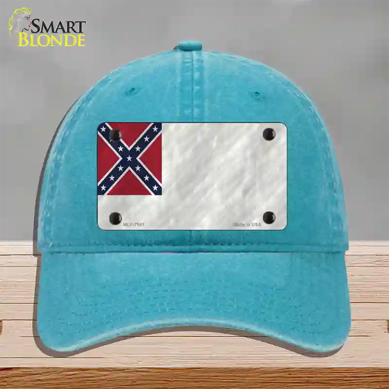 Second Confederate Flag Novelty License Plate Hat Unconstructed Cotton / Lake Blue