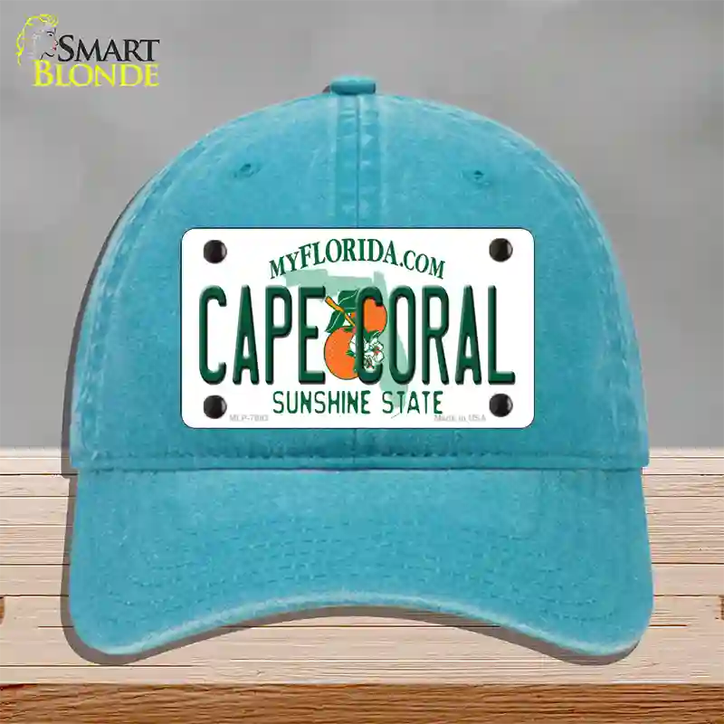 Cape Coral Florida Novelty License Plate Hat Unconstructed Cotton / Lake Blue