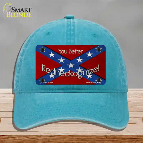 You Better Redneckognize Novelty License Plate Hat Unconstructed Cotton / Lake Blue