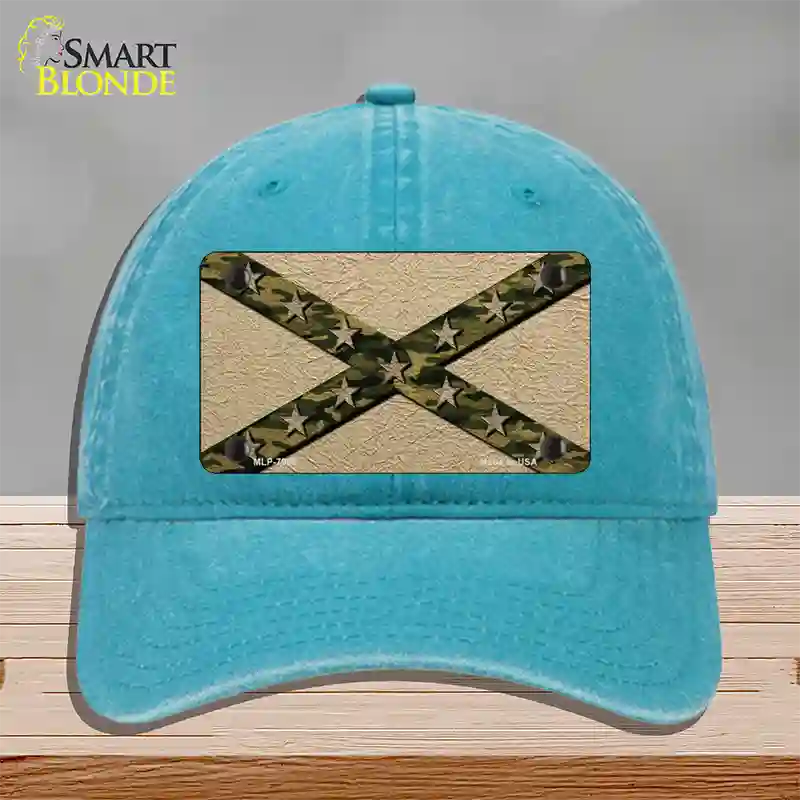 Confederate Stripes Camo Novelty License Plate Hat Unconstructed Cotton / Lake Blue