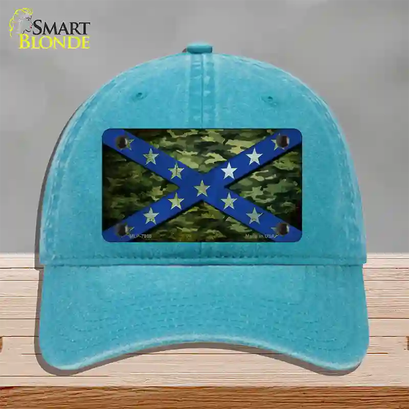 Confederate Stripes Blue Camo Novelty License Plate Hat Unconstructed Cotton / Lake Blue