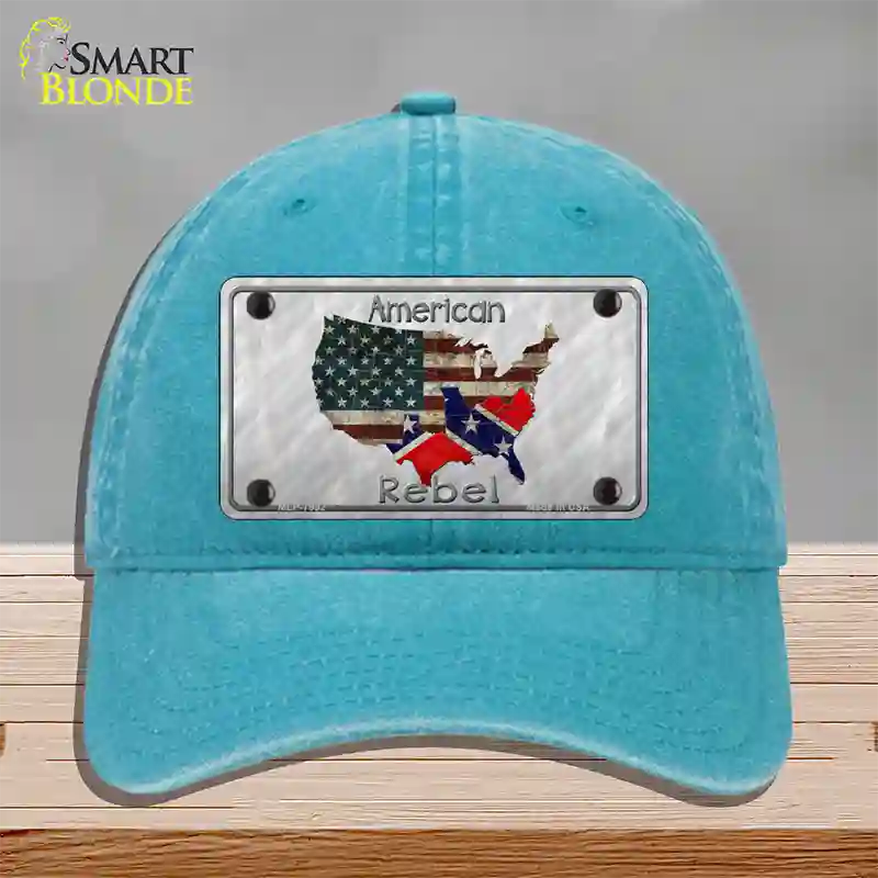 American Rebel Map Novelty License Plate Hat Unconstructed Cotton / Lake Blue