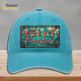 Girl Power Flower Novelty License Plate Hat Unconstructed Cotton / Lake Blue