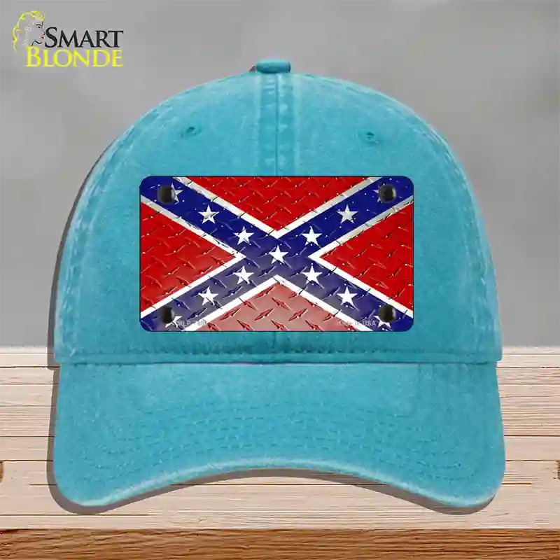 Confederate Flag Diamond Novelty License Plate Hat Unconstructed Cotton / Lake Blue