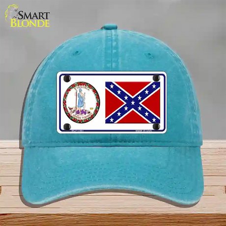 Confederate Flag Virginia Seal Novelty License Plate Hat Unconstructed Cotton / Lake Blue