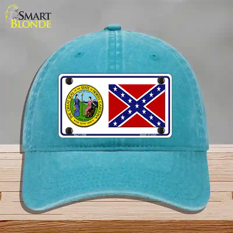 Confederate Flag North Carolina Seal Novelty License Plate Hat Unconstructed Cotton / Lake Blue