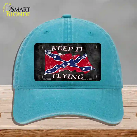 Confederate Keep It Flying Novelty License Plate Hat Unconstructed Cotton / Lake Blue