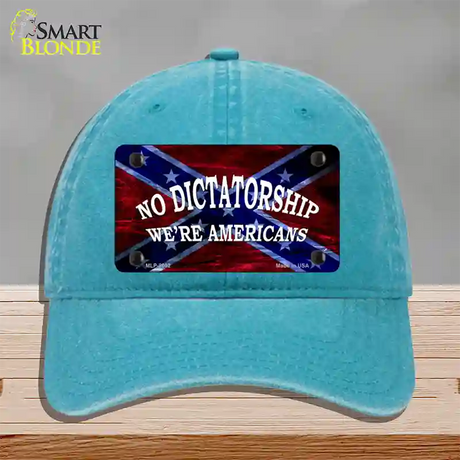 No Dictatorship Novelty License Plate Hat Unconstructed Cotton / Lake Blue