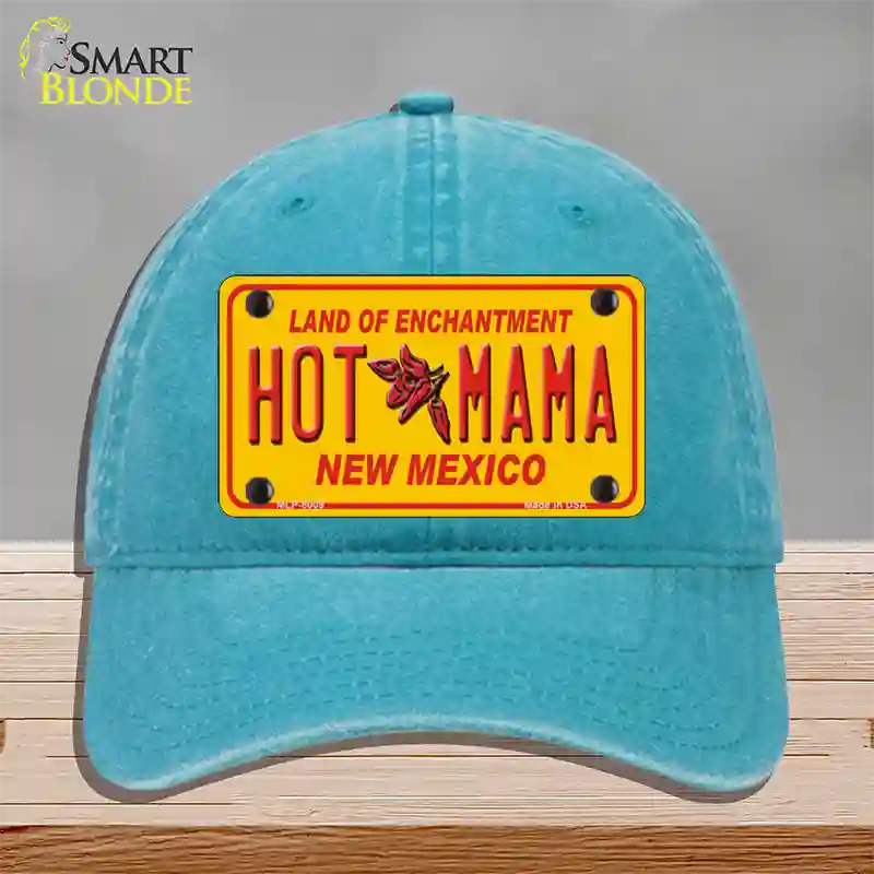 New Mexico Hot Mama Novelty License Plate Hat Unconstructed Cotton / Lake Blue