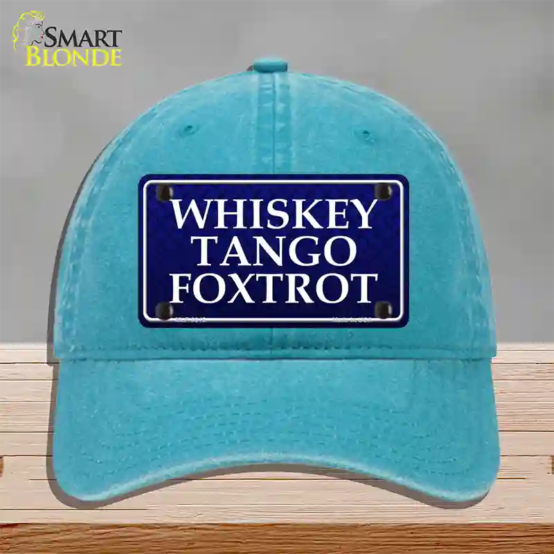 Whiskey Tango Foxtrot Novelty License Plate Hat Unconstructed Cotton / Lake Blue