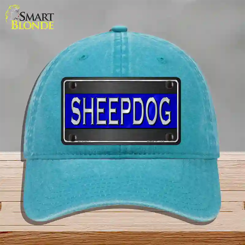 Sheepdog Thin Blue Line Novelty License Plate Hat Unconstructed Cotton / Lake Blue