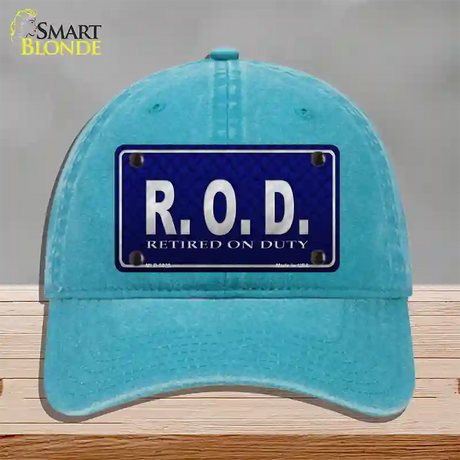 Retired On Duty Novelty License Plate Hat Unconstructed Cotton / Lake Blue