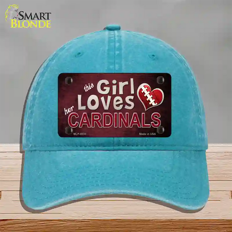 This Girl Loves Her Cardinals Novelty License Plate Hat Unconstructed Cotton / Lake Blue