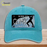 Born To Climb Novelty License Plate Hat Unconstructed Cotton / Lake Blue