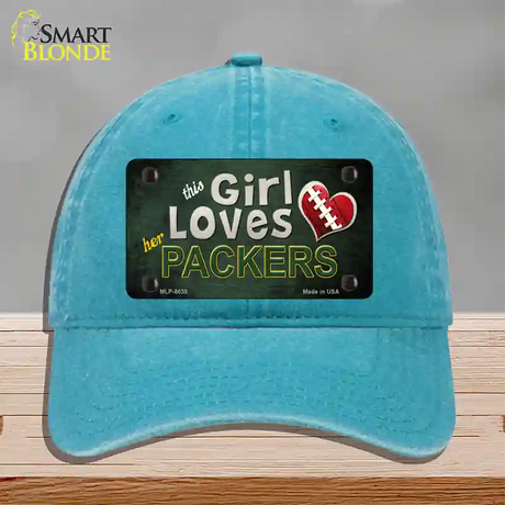 This Girl Loves Her Packers Novelty License Plate Hat Unconstructed Cotton / Lake Blue