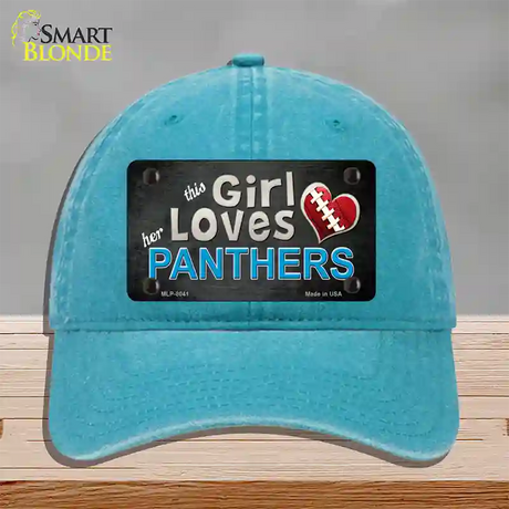 This Girl Loves Her Panthers Novelty License Plate Hat Unconstructed Cotton / Lake Blue