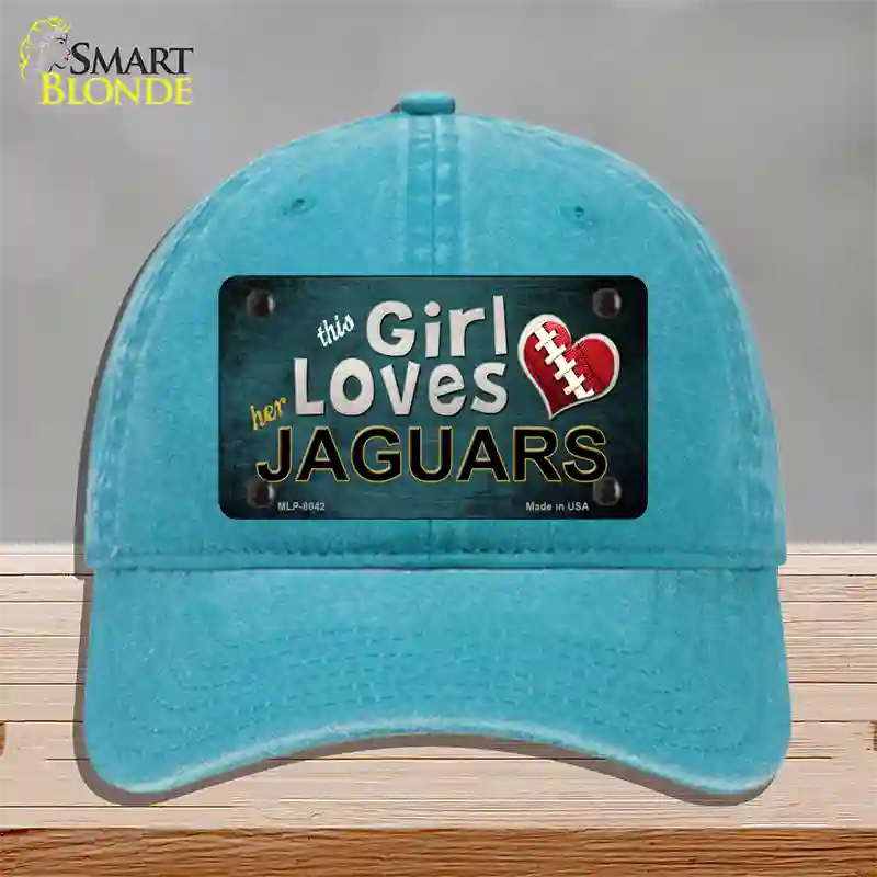 This Girl Loves Her Jaguars Novelty License Plate Hat Unconstructed Cotton / Lake Blue