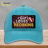 This Girl Loves Her Redskins Novelty License Plate Hat Unconstructed Cotton / Lake Blue