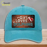 This Girl Loves Her Dolphins Novelty License Plate Hat Unconstructed Cotton / Lake Blue