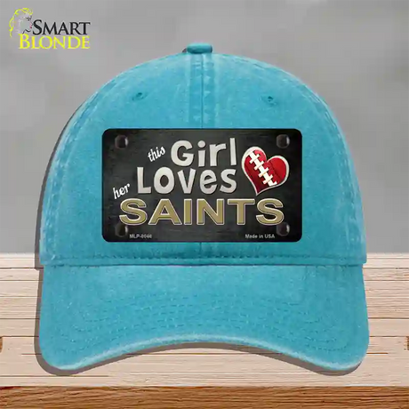 This Girl Loves Her Saints Novelty License Plate Hat Unconstructed Cotton / Lake Blue