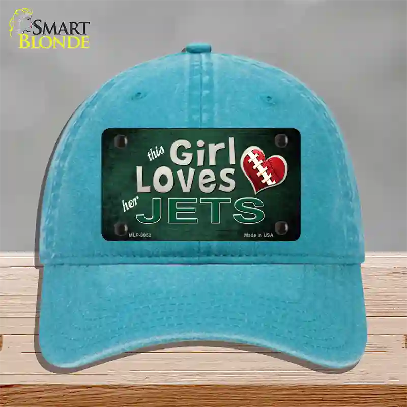 This Girl Loves Her Jets Novelty License Plate Hat Unconstructed Cotton / Lake Blue