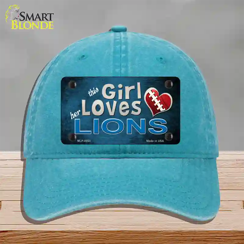 This Girl Loves Her Lions Novelty License Plate Hat Unconstructed Cotton / Lake Blue