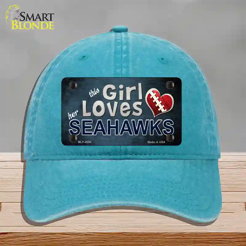 This Girl Loves Her Seahawks Novelty License Plate Hat Unconstructed Cotton / Lake Blue