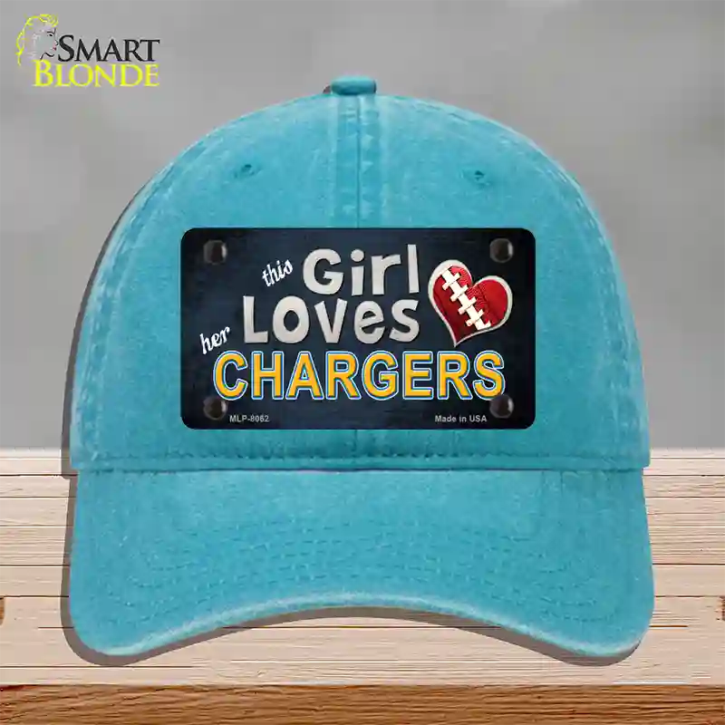 This Girl Loves Her Chargers Novelty License Plate Hat Unconstructed Cotton / Lake Blue