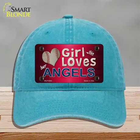 This Girl Loves Her Angels Novelty License Plate Hat Unconstructed Cotton / Lake Blue