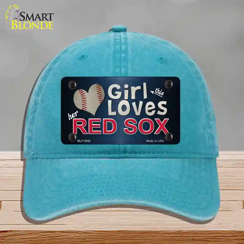 This Girl Loves Her Red Sox Novelty License Plate Hat Unconstructed Cotton / Lake Blue