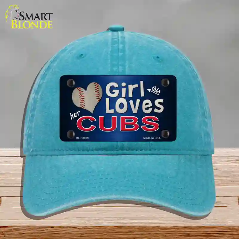 This Girl Loves Her Cubs Novelty License Plate Hat Unconstructed Cotton / Lake Blue